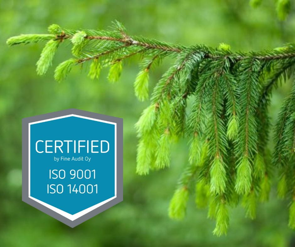 Meille on myönnetty ISO 9001 ja ISO 14001 sertifikaatit