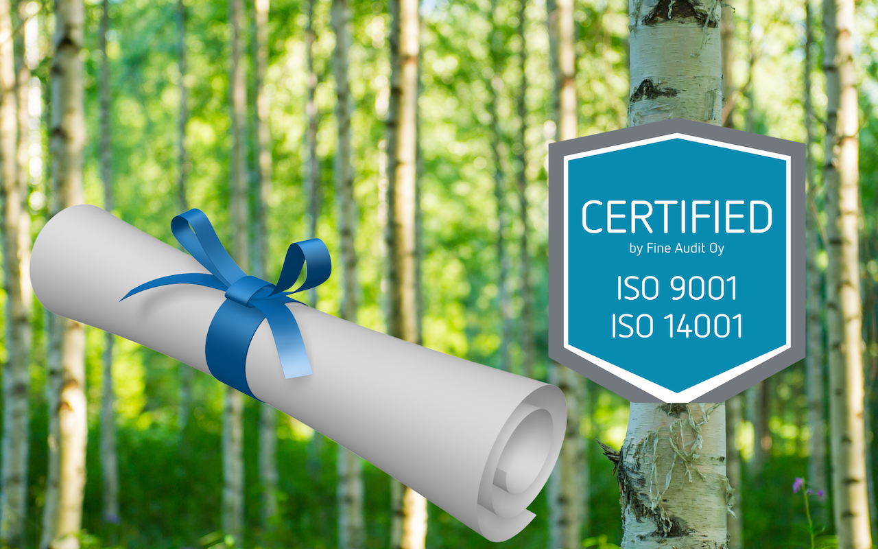 Meille on myönnetty ISO 9001 JA ISO 14001 sertifikaatit